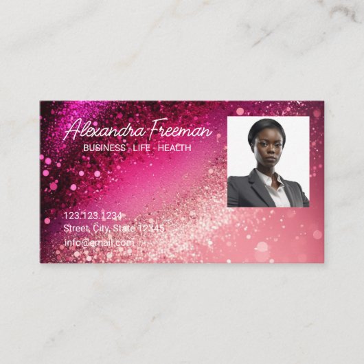 Modern rosa Glitzer Foto Template Insurance Agent Visitenkarte (Vorderseite)