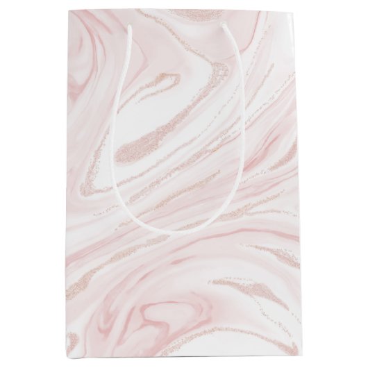 Modern rosa Glitzer Marmor Mittlere Geschenktüte (Vorderseite)