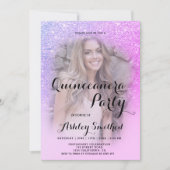 Modern rosa Glitzer ombre Foto Quinceañera Einladung (Vorderseite)