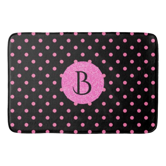 Modern rosa Glitzer Polka-Dots-Muster Monogramm Badematte (Vorderseite)