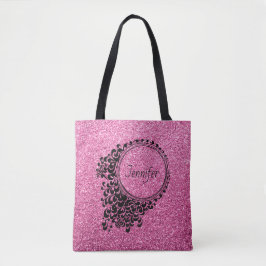 Modern rosa Glitzer Schwarzer Floral Personalisier Tasche