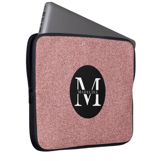 Modern rosa Glitzer Sparkeller Monogram Name Laptopschutzhülle (Vorne Rechts)