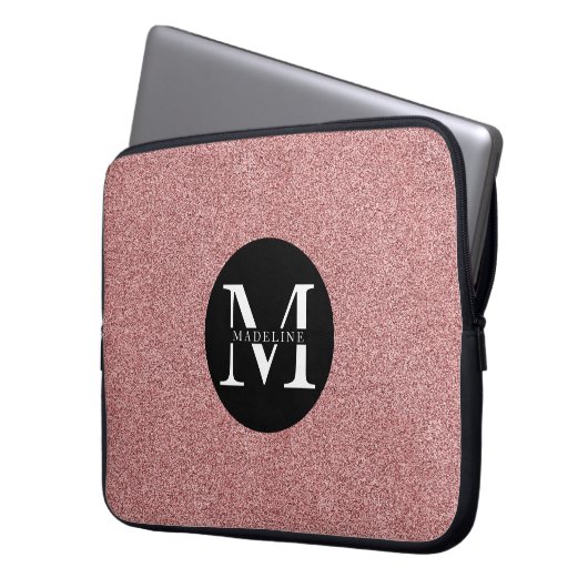 Modern rosa Glitzer Sparkeller Monogram Name Laptopschutzhülle (Vorderseite Links)