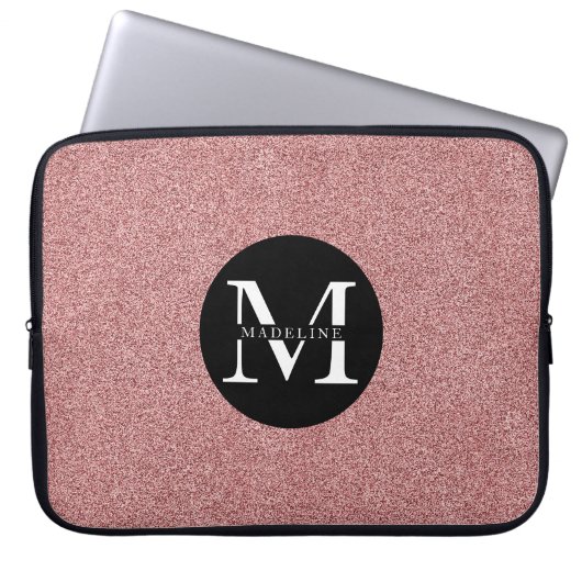 Modern rosa Glitzer Sparkeller Monogram Name Laptopschutzhülle (Vorderseite)