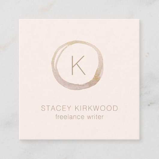 Modern rosa Gold Imitate Glitzer Monogram Circle L Quadratische Visitenkarte (Vorderseite)