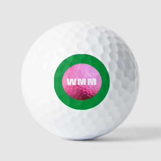 Modern rosa/grün Mit Monogramm Golfball (Vorderseite)