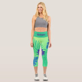 Modern rosa grün und Lila tropisch Capri Leggings (Vorderseite)