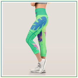 Modern rosa grün und Lila tropisch Capri Leggings