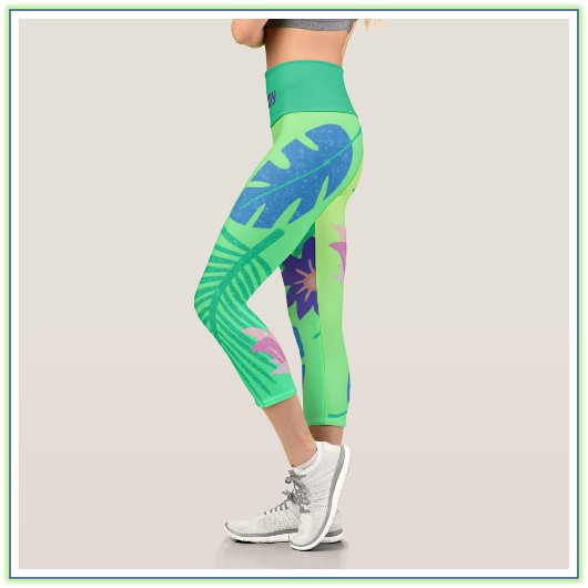 Modern rosa grün und Lila tropisch Capri Leggings