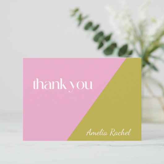 Modern rosa grüner Block Bat Mitzvah Custom Dankeskarte (Stehend Vorderseite)