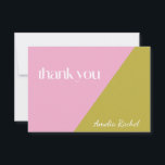 Modern rosa grüner Block Bat Mitzvah Custom Dankeskarte<br><div class="desc">Modernes rosa und moosgrünes Blockhaus Bat Mitzvah Custom Danke Karte</div>