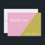 Modern rosa grüner Block Bat Mitzvah Custom Dankeskarte<br><div class="desc">Modernes rosa und moosgrünes Blockhaus Bat Mitzvah Custom Danke Karte</div>