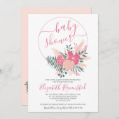 Modern rosa grüner Blumenstrauß Schriftart Babydus Einladung (Vorne/Hinten)