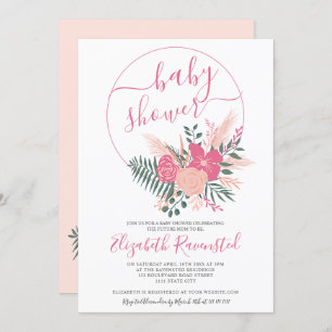 Modern rosa grüner Blumenstrauß Schriftart Babydus Einladung