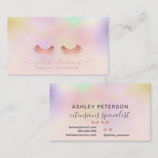 Modern rosa, holografische Ober-Rosa-Wimpern Visitenkarte (Vorne/Hinten)
