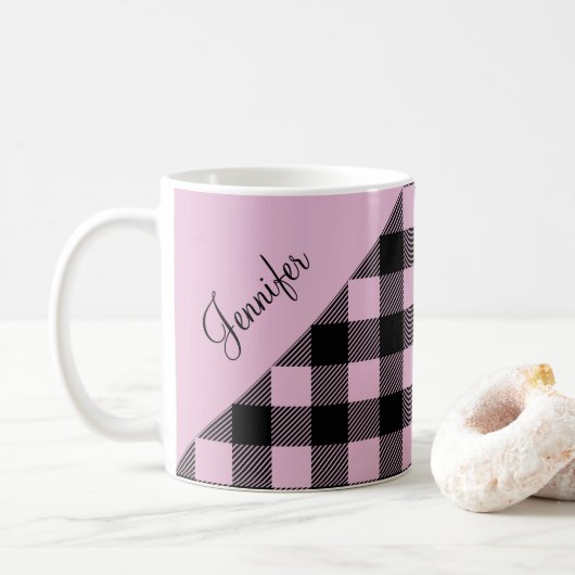 Modern rosa Karierter Karo Kaffeetasse (Mit Donut)