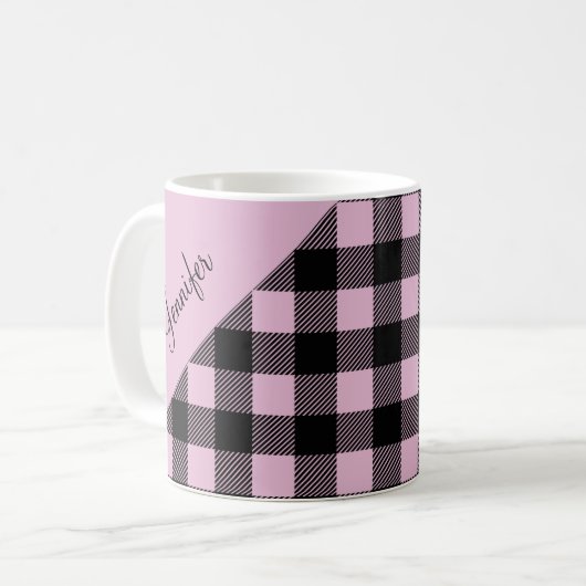 Modern rosa Karierter Karo Kaffeetasse (Vorderseite Links)