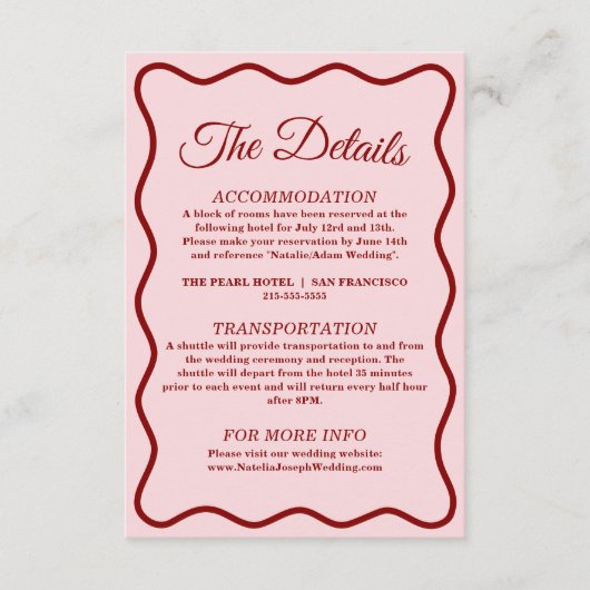 Modern rosa kühl Funky Retro Chic Wedding Details Begleitkarte (Vorderseite)