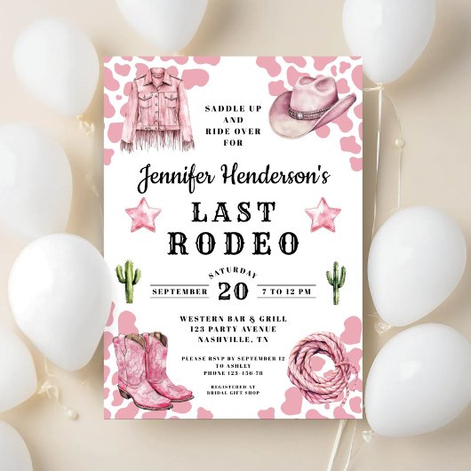 Modern rosa Last Rodeo Bachelorette Einladung