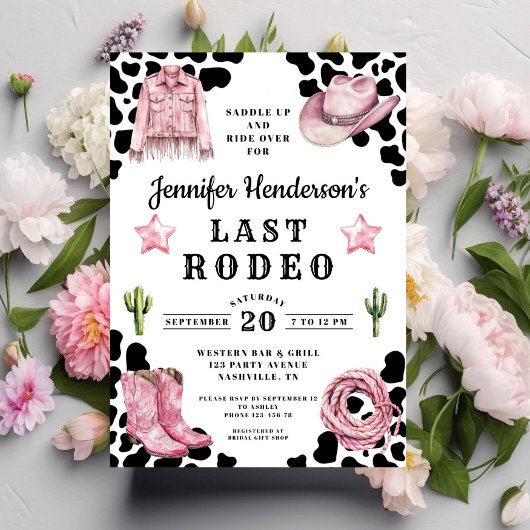 Modern rosa Last Rodeo Bachelorette Einladung