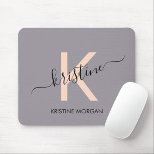 Modern rosa Lavendel Script Monogram Name Mousepad