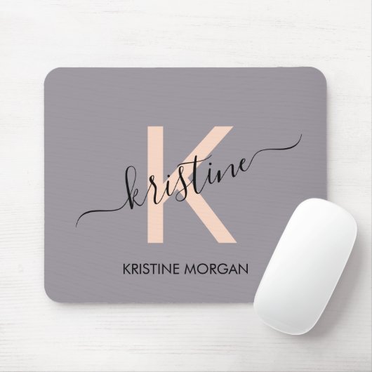 Modern rosa Lavendel Script Monogram Name Mousepad (Mit Mouse)