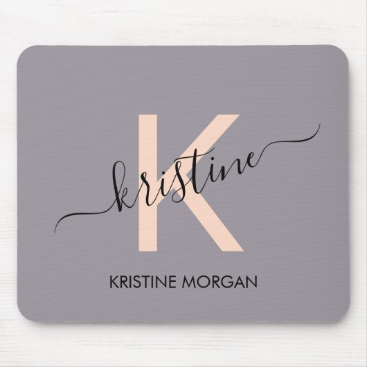 Modern rosa Lavendel Script Monogram Name Mousepad (Vorne)