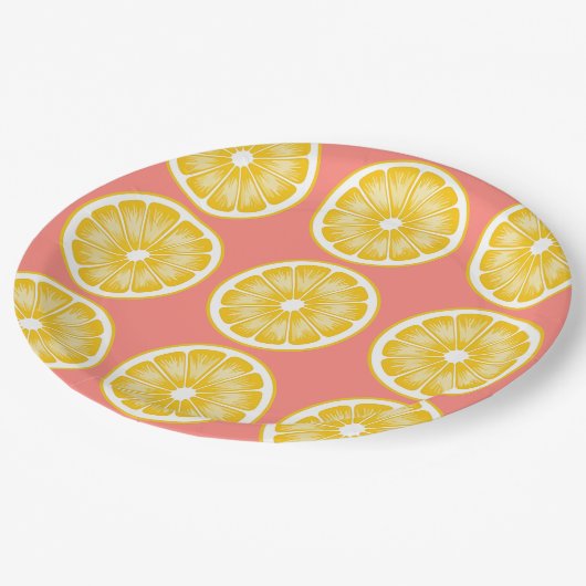 Modern rosa Lemonade & gelb Pappteller (Schrägansicht)