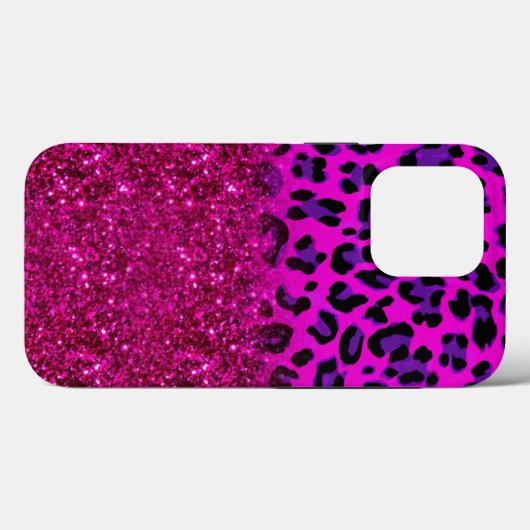 Modern rosa Lila Glitzer Leopard Case-Mate iPhone Hülle (Rückseite (Horizontal))