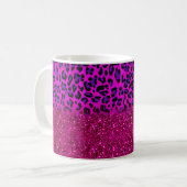 Modern rosa Lila Glitzer Leopard Kaffeetasse (Vorderseite Links)