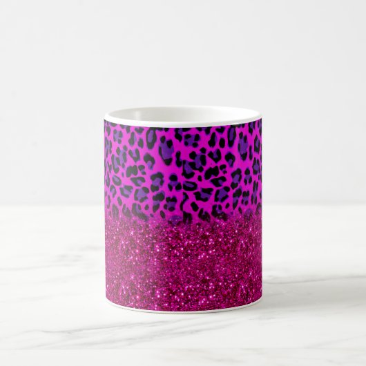 Modern rosa Lila Glitzer Leopard Kaffeetasse (Mittel)