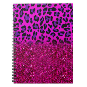 Modern rosa Lila Glitzer Leopard Notizblock