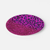Modern rosa Lila Glitzer Leopard Pappteller (Schrägansicht)