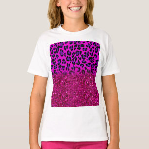 Modern rosa Lila Glitzer Leopard T-Shirt