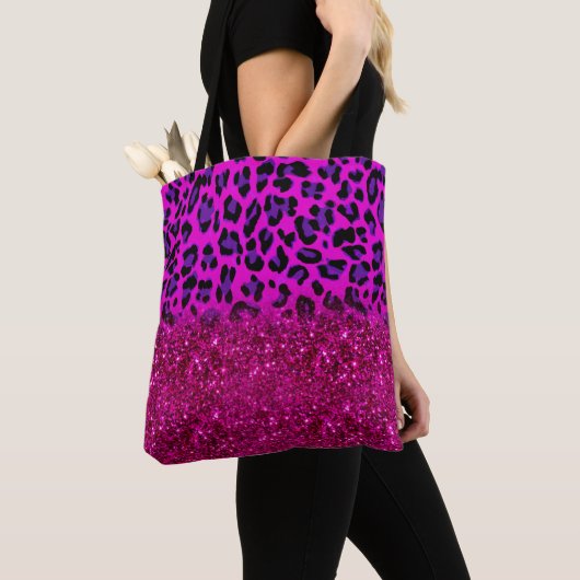 Modern rosa Lila Glitzer Leopard Tasche (Von Nahem)
