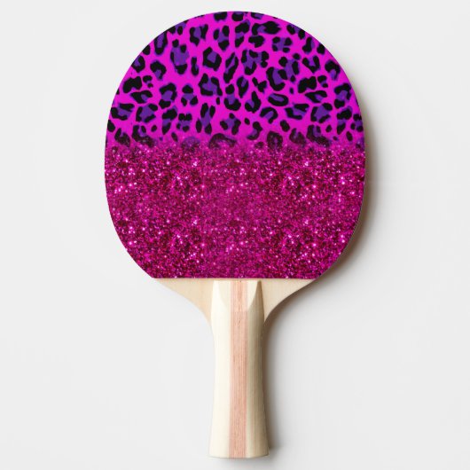 Modern rosa Lila Glitzer Leopard Tischtennis Schläger (Vorderseite)