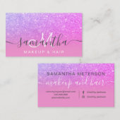 Modern rosa lila Glitzer Ober Make Haar Visitenkarte (Vorne/Hinten)