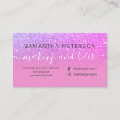 Modern rosa lila Glitzer Ober Make Haar Visitenkarte (Rückseite)