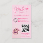 Modern rosa Make-up Logo Qr Code 2 Fotos Visitenkarte (Vorderseite)
