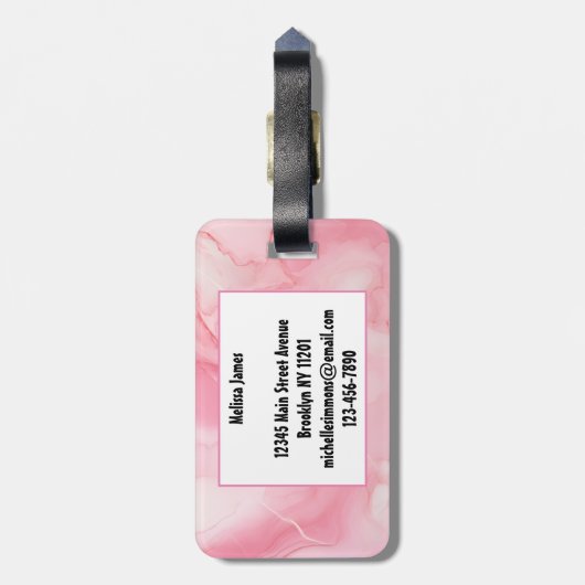 Modern rosa marbled monogrammiert gepäckanhänger (Rückseite vertikal)
