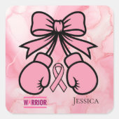 Modern rosa marmorierter Brustkrebs-Kriegername Quadratischer Aufkleber (Vorderseite)