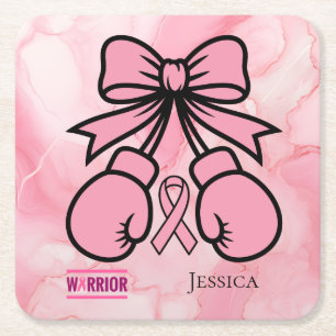 Modern rosa marmorierter Brustkrebs-Kriegername Rechteckiger Pappuntersetzer