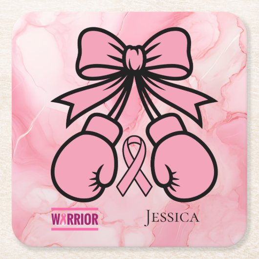 Modern rosa marmorierter Brustkrebs-Kriegername Rechteckiger Pappuntersetzer (Vorderseite)