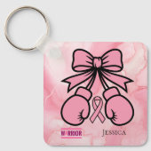 Modern rosa marmorierter Brustkrebs-Kriegername Schlüsselanhänger (Vorderseite)