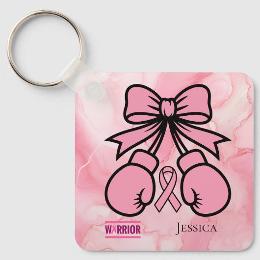 Modern rosa marmorierter Brustkrebs-Kriegername Schlüsselanhänger (Vorderseite)