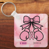 Modern rosa marmorierter Brustkrebs-Kriegername Schlüsselanhänger (Vorderseite)