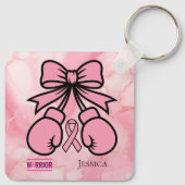 Modern rosa marmorierter Brustkrebs-Kriegername Schlüsselanhänger (Rückseite)