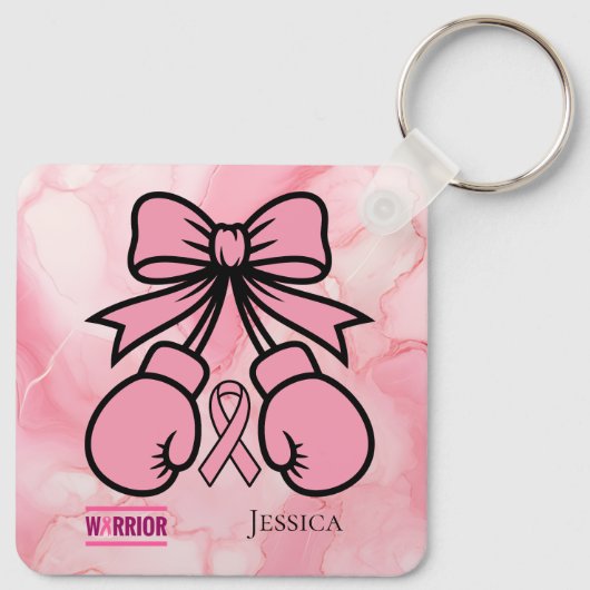 Modern rosa marmorierter Brustkrebs-Kriegername Schlüsselanhänger (Rückseite)