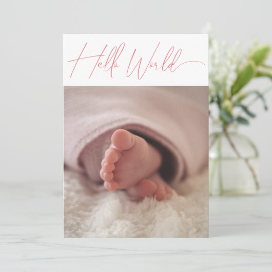 Modern rosa Minimalistisches Foto Birth Baby Ankündigung (Stehend Vorderseite)