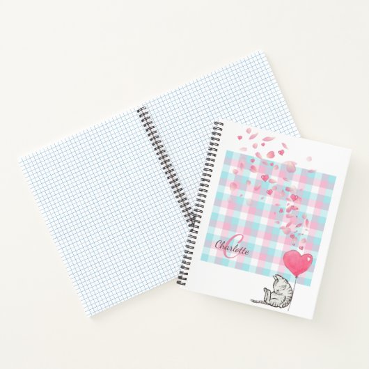 Modern rosa Monogram Niedlich Cat Notebook Notizblock (Innenseite)